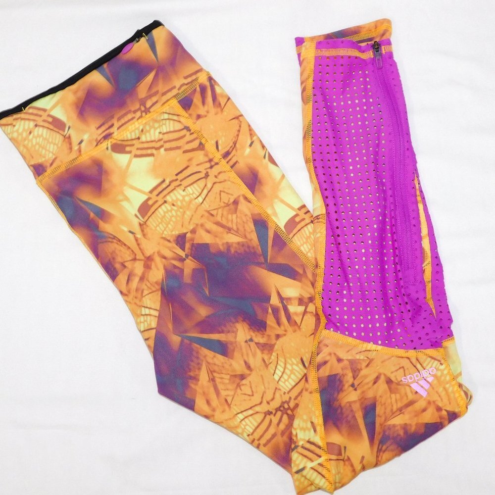 Adidas Supernova Yellow Purple Running Tights / yoga athletic Leggings Womens S